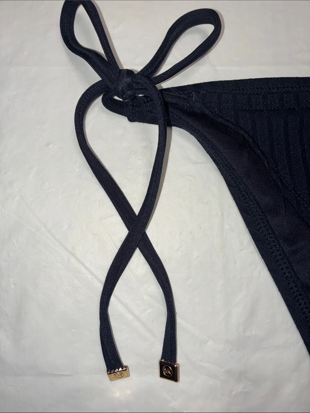 Michael Kors Black Ribbed Tie-Side Bikini Bottoms